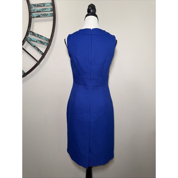 Tahari ASL Dress 4 Cobalt Blue Sleeveless Textured Lined Sheath Gold Details EUC - Picture 3 of 6